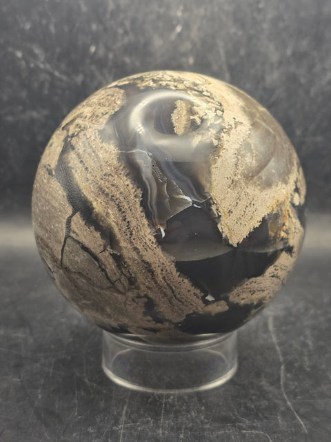 Large volcanic agate sphere! 85.7mm, 3.3 inches 1.12 pounds
