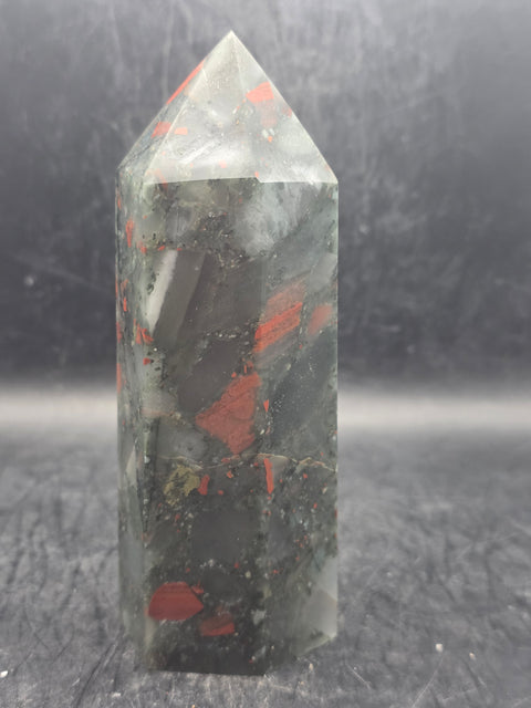 Large African bloodstone tower! 5 inches tall, 15.5 ounces!