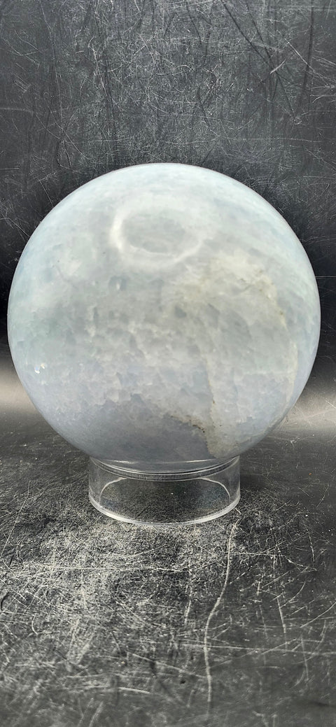 Blue calcite sphere! 85.9mm, 3.3 inches, 2 pounds!