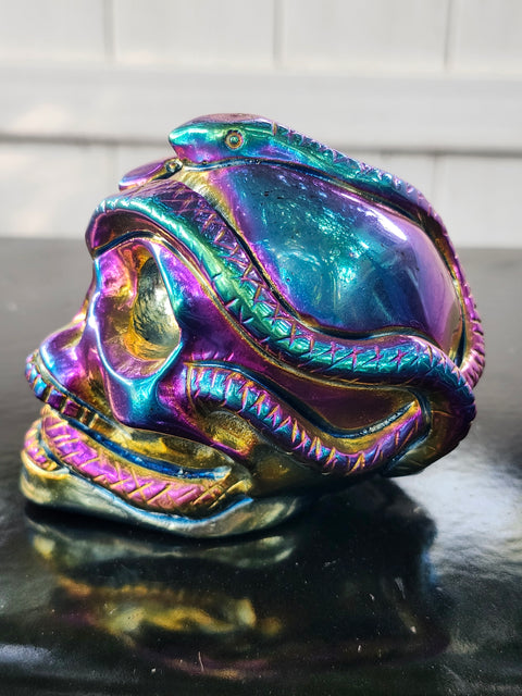 Titanium obsidian skull & snake! 1.1 pound, 3.7 inches long, 3 tall, 2.5 wide