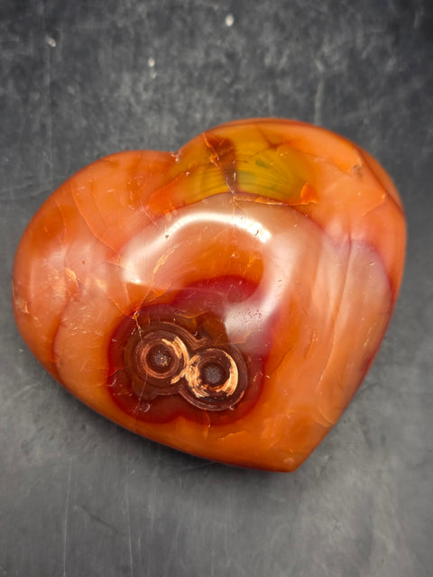 Carnelian agate heart! 7.2 ounces, 3 inches wide, 2.5 tall