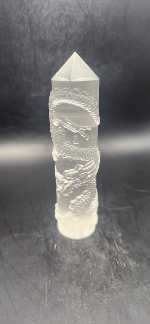 Selenite dragon tower! 4.25 inch tall, 3.7 ounce!