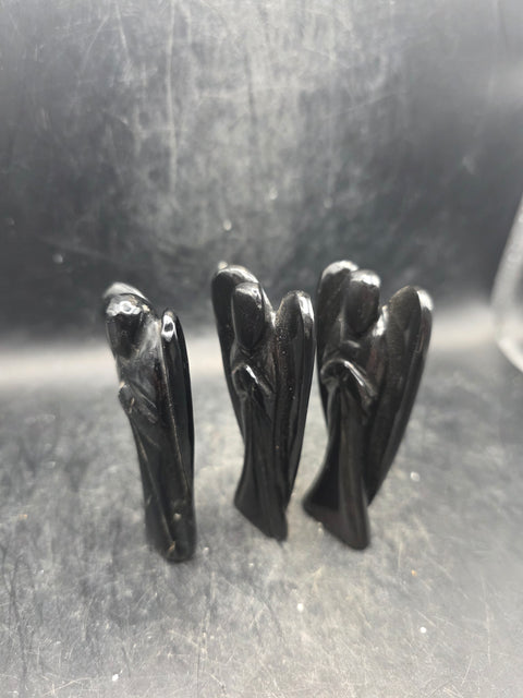 Black obsidian gemstone angel! 3 inches tall, 1.6 ounces!