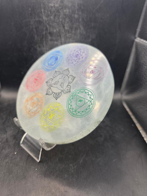 Large 7 Chakra selenite charging plate!! 5.25 inches!