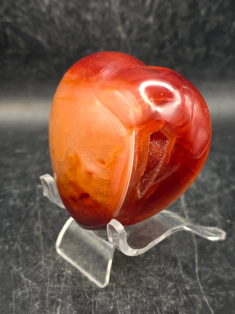 Druzy Carnelian agate heart! 7 ounces, 2.6 inches wide, 2.4" tall