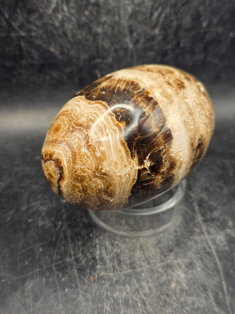 Chocolate calcite lingam! 11.8 ounces, 3.3 inches tall, 2" wide