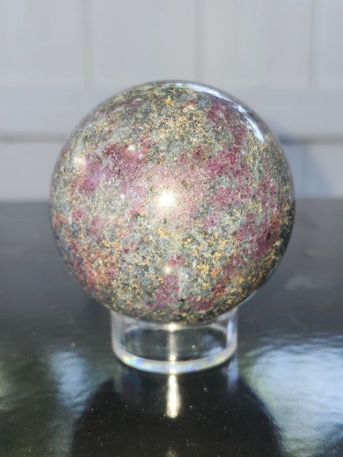 Ruby in kyanite sphere! 12.5 ounces, 57.8mm, 2.27 inches uv reactive