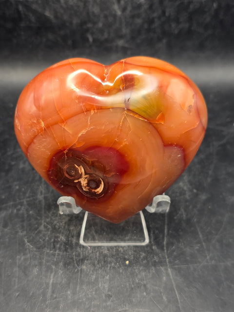Carnelian agate heart! 7.2 ounces, 3 inches wide, 2.5 tall