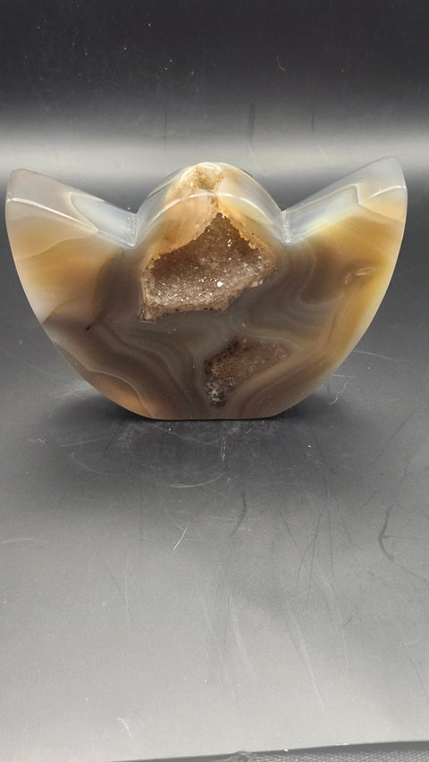 Druzy agate lotus flower. 3.75 inches wide by 2.85 tall, 7 ounces