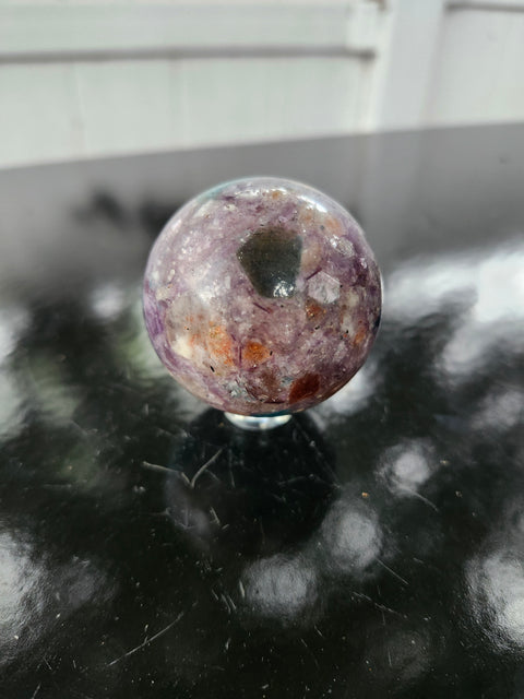 4 to 5 ounce Blue apatite, lepidolite, Sunstone sphere 56.2 mm, 2.21 inches