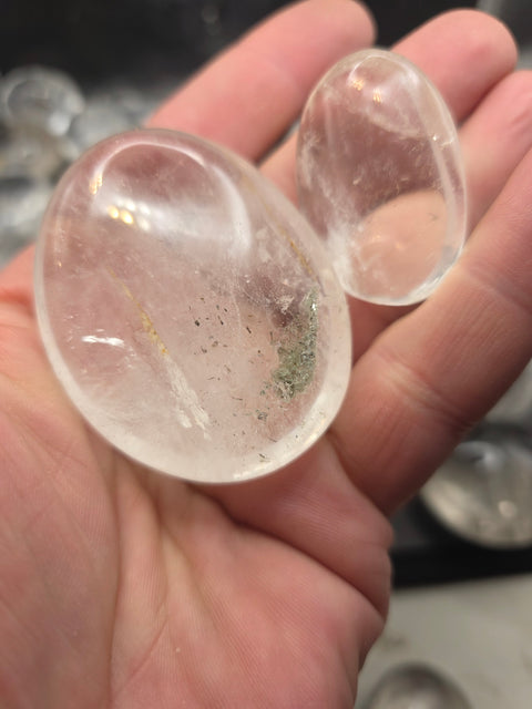 Clear quartz palm stones! Set of 2! 1.5 to 2.5 inches!