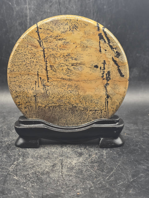 Natural picture jasper slab with stand! 4.9 ounces, 3.5 inches wide!