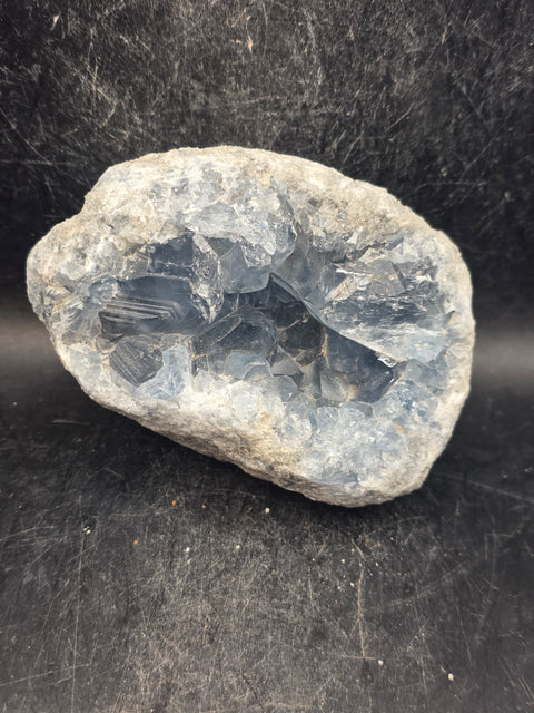 Blue calcite geode! 1.8 pounds, 3.7 inches long, 2.5 inches wide