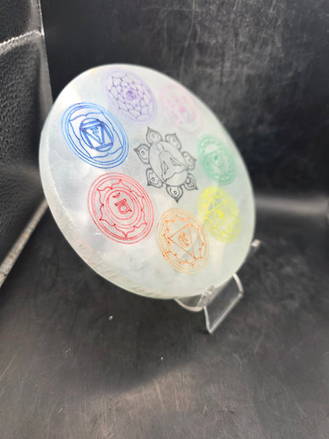 Large 7 Chakra selenite charging plate!! 5.25 inches!