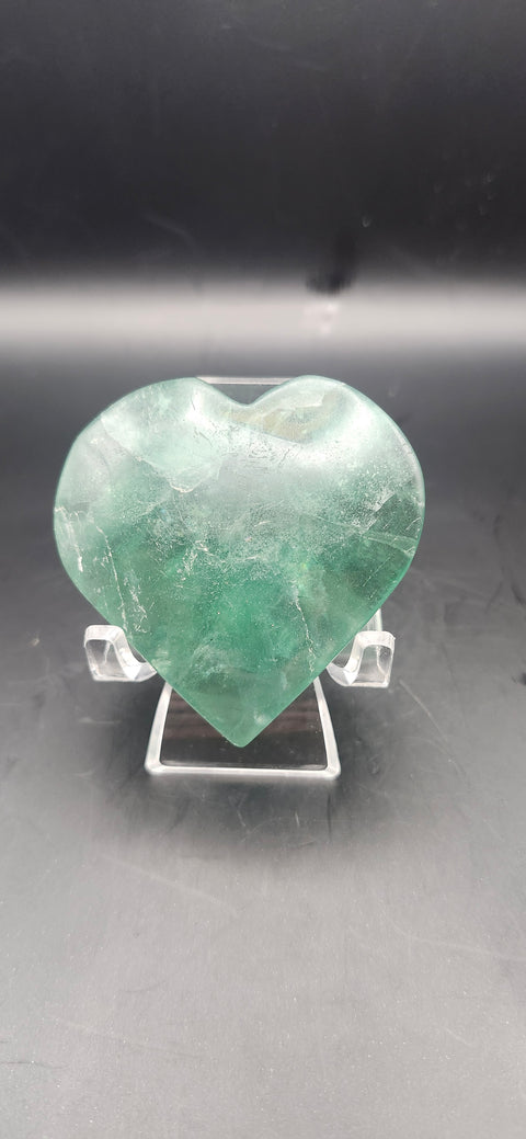Green florite heart. 3.3 ounces, 2 by 2 inches