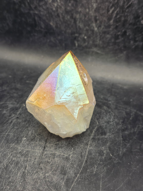 Angel aura citrine polished top point! 5.7 ounces, 2.3 inch by 2.3"