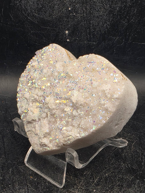 White pearl aura quartz heart! 4.7 ounces, 2.7 inches wide, 2.3" tall