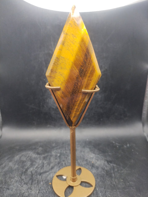 Tiger eye diamond with gold stand!! 3.6 inches, 2.2 ounces!