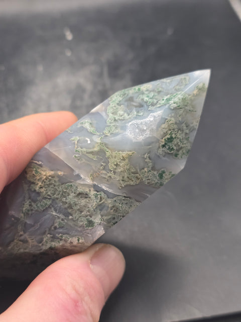 Druzy Moss agate prism! 4.6 inches long, 7 ounces