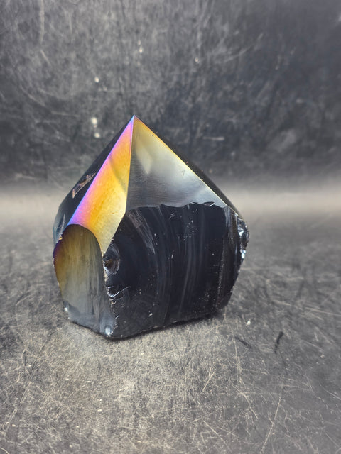Titanium obsidian polished top point! 2.8 inches tall, 8 ounces!