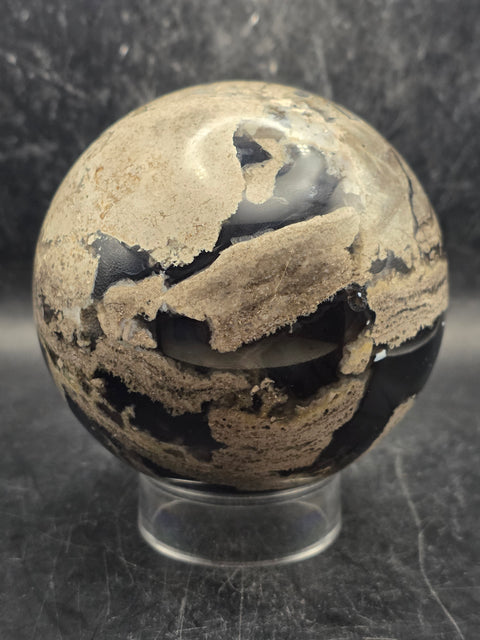 Large volcanic agate sphere! 85.7mm, 3.3 inches 1.12 pounds