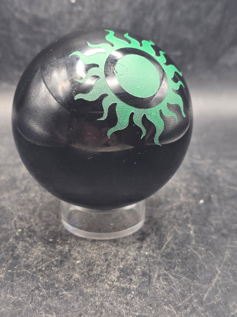 Black obsidian green sun sphere! 11.2 ounces, 2.4 inches!