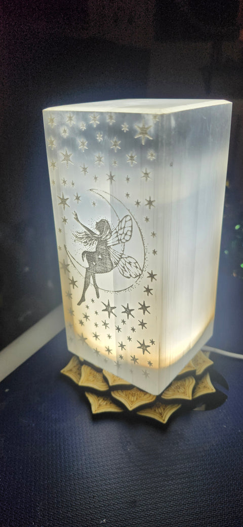 Fairy selenite lamp! 6 inches tall, 3 pounds, lotus flower led base included