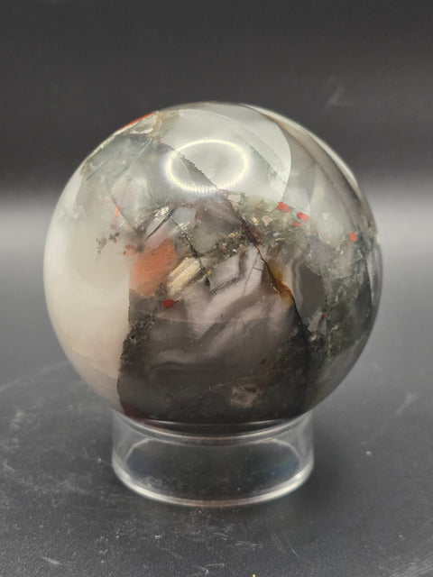 African bloodstone sphere! 70.6mm, 2.7 inches, 1.1 pounds!