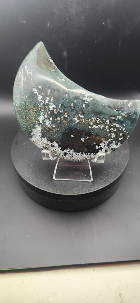 Moss agate moon! 13 ounces,  4.5 inches long, 2.8 wide