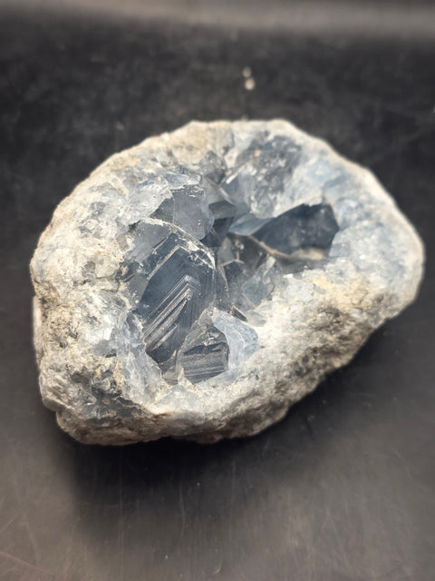 Blue calcite geode! 1.8 pounds, 3.7 inches long, 2.5 inches wide