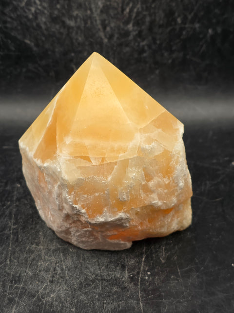 Orange calcite polished top point! 1.2 pounds, 3.2 inches tall, 2.8" wide