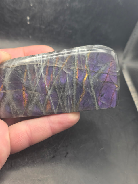 Purple flash sunset labradorite free form, 15 ounces 4 inches wide