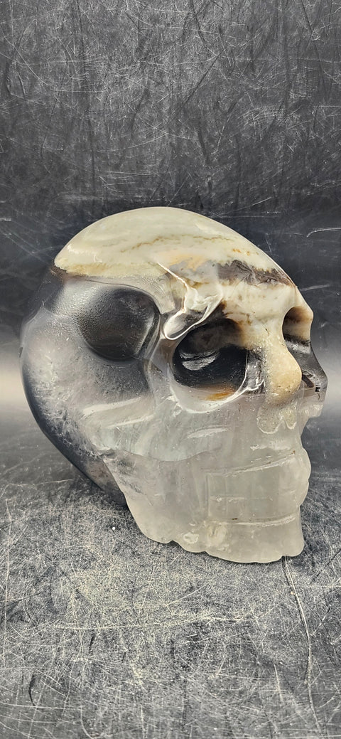 Volcanic agate skull! 15.2 ounces,  3.2 inches long, 2.7 inches tall