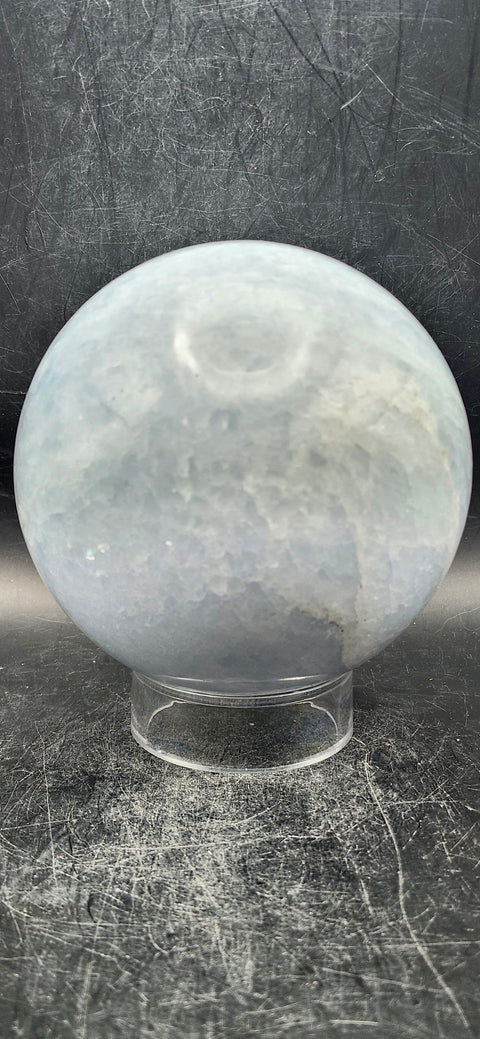 Blue calcite sphere! 85.9mm, 3.3 inches, 2 pounds!