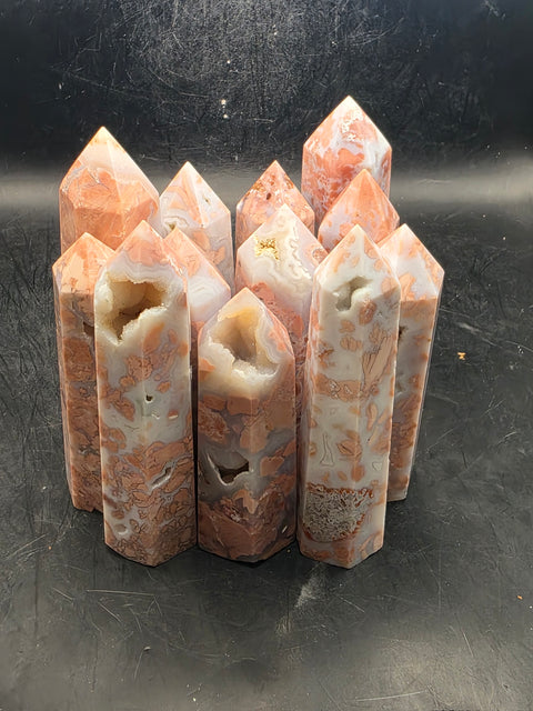 Pink agate tower! 2.8 too 3.8 inches tall!