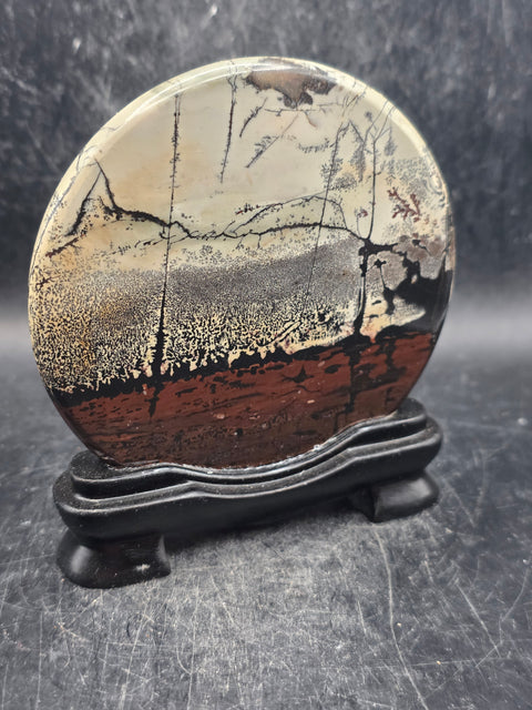 Natural picture jasper slab with stand! 5 ounces, 3.5 inches wide