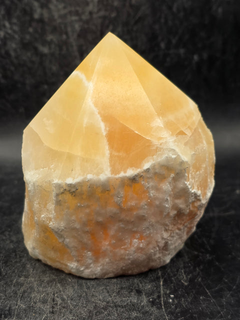 Orange calcite polished top point! 1.2 pounds, 3.2 inches tall, 2.8" wide