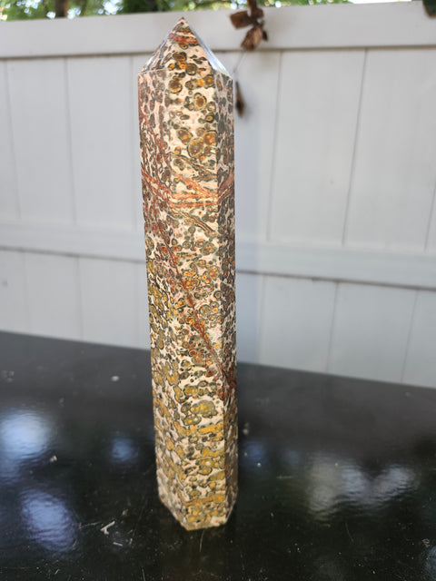 Leopard skin jasper tower! 1.1 pounds, 8.5 inches tall