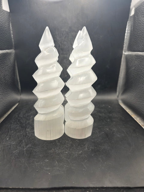 Selenite spiral tower! 6 inches tall, 9.5 ounces!