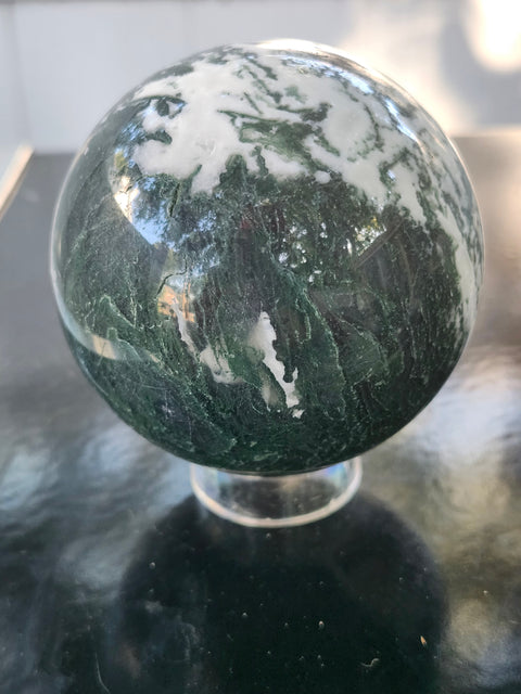 Moss agate sphere! 71mm, 2.8 inches, 1.1 pounds
