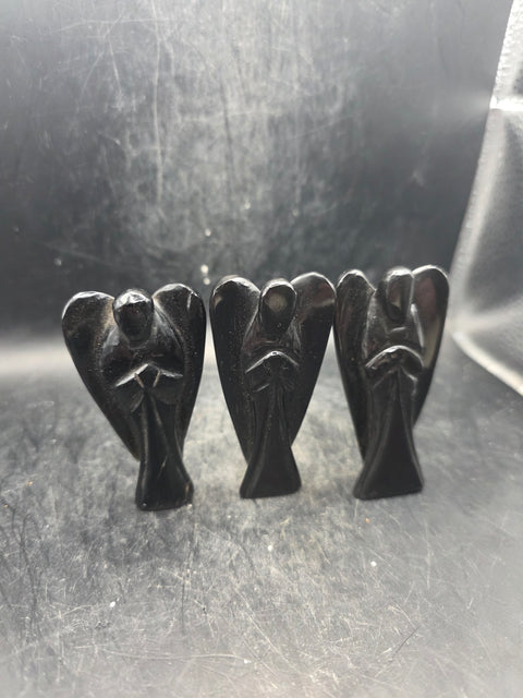 Black obsidian gemstone angel! 3 inches tall, 1.6 ounces!
