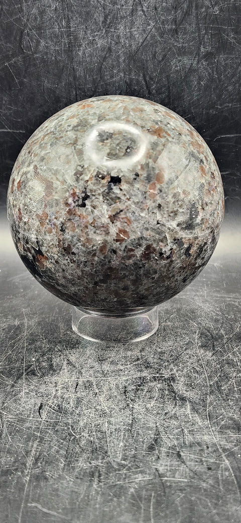 Flame stone sphere "yooperlite" 74.6mm, 2.9 inches, 1.4 pounds