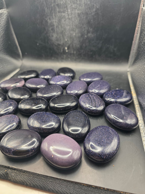 Blue golden sandstone pillow palm stone! 1.7 inches!