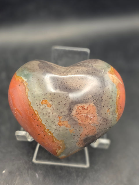 Polychrome jasper heart! 7.7 ounces, 2.9 inches wide, 2.5" tall