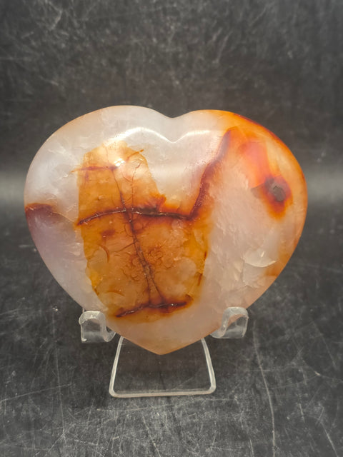 Carnelian agate heart! 6.8 ounces, 3 inches wide, 2.7" tall