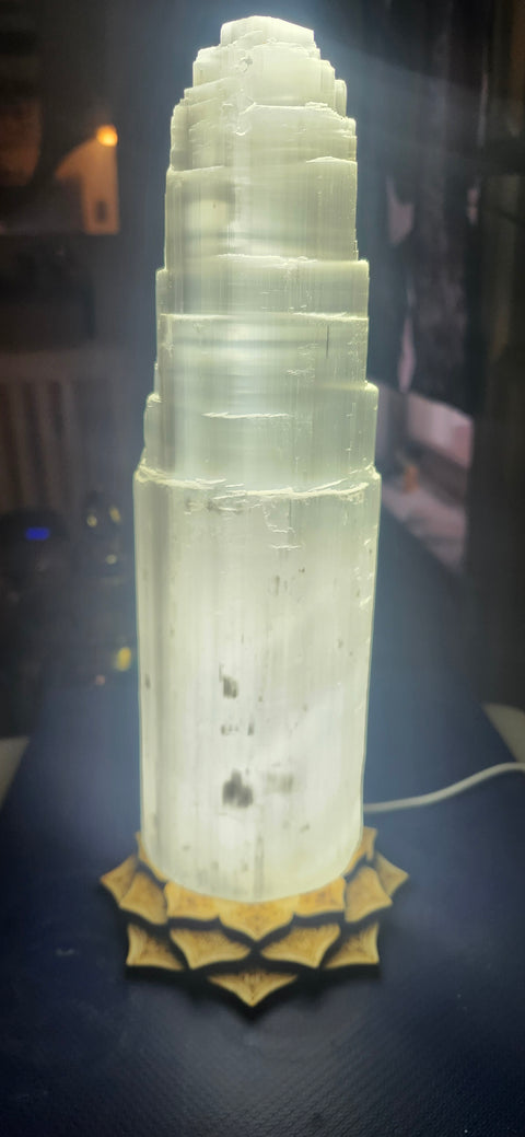 Jumbo selenite tower with led base! 10 inches tall, 4 pounds!