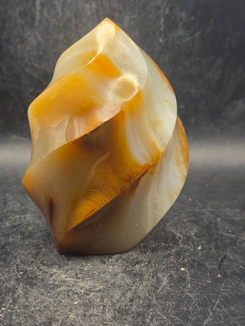 Carnelian agate flame tower! 15 ounces, 3.5 inches tall, 2.5" wide!