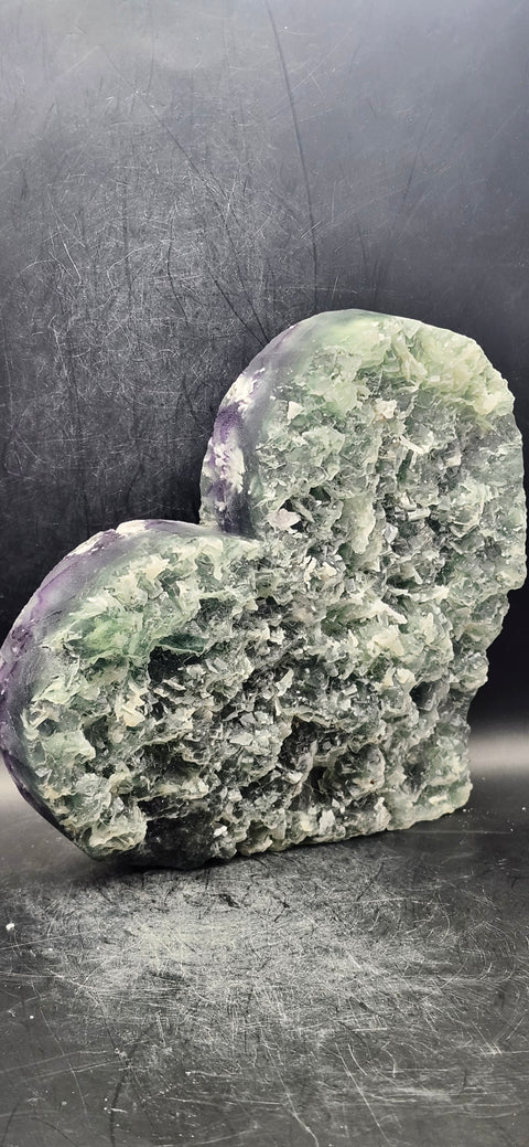 Druzy Snowflake florite heart! 2.8 pounds, 6.25 inches wide, 5.25 tall
