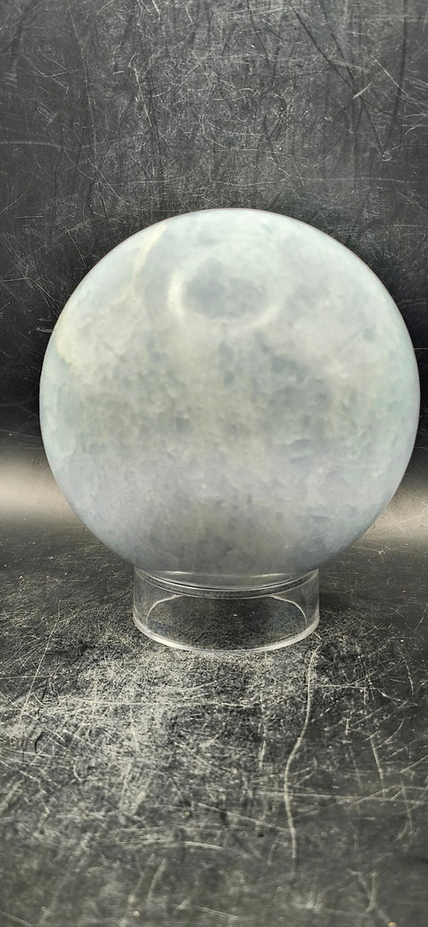 Blue calcite sphere! 85.9mm, 3.3 inches, 2 pounds!