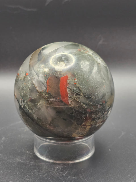 African bloodstone sphere! 70.6mm, 2.7 inches, 1.1 pounds!